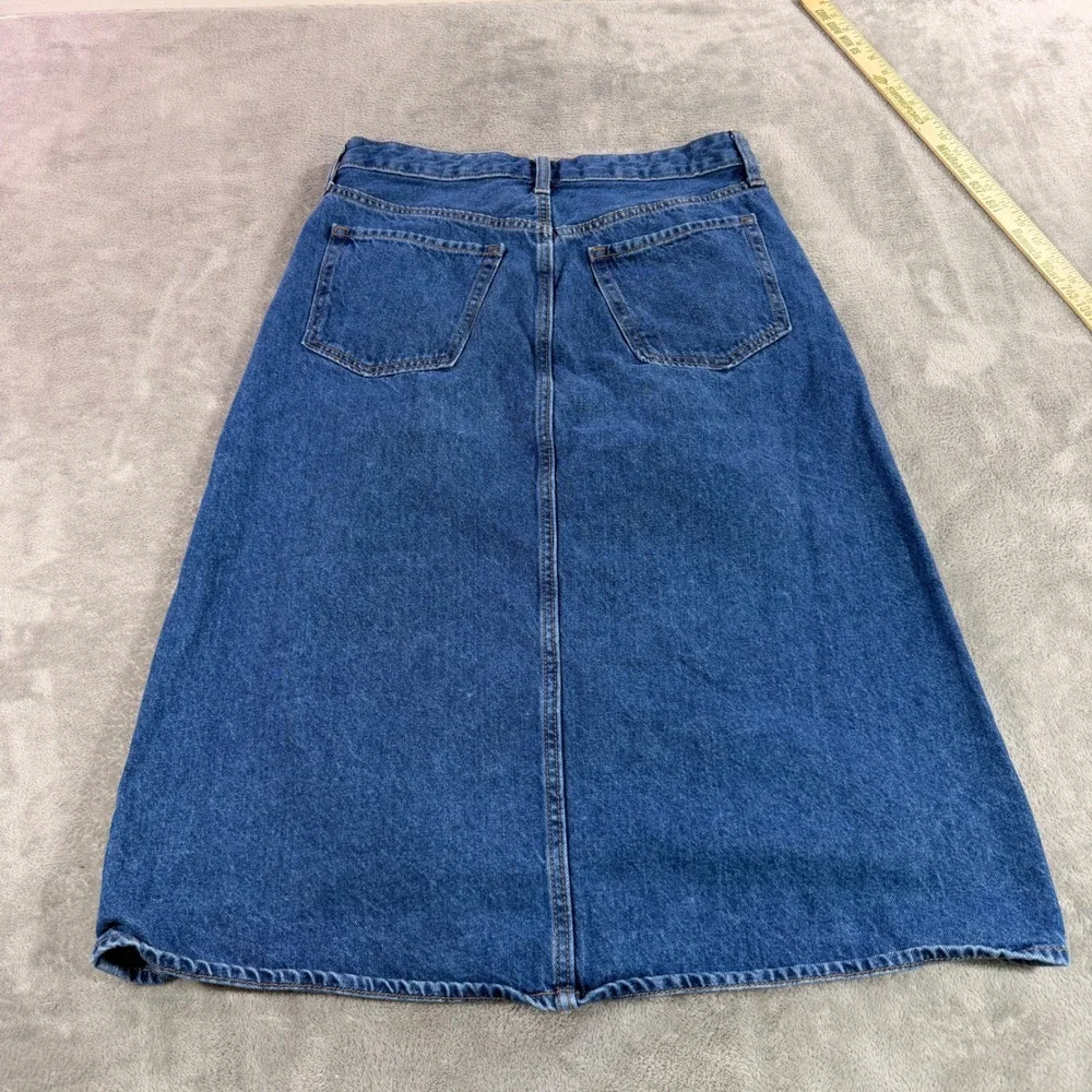 Old Navy Denim Skirt Womens 12 Blue High Rise Secret-Smooth Pocket Midi Slit